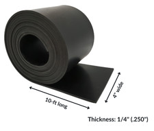 Neoprene Rubber Strip Solid 1/4" Thick x 4" wide x 10 ft long 60A Duro, Black