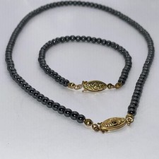 vergold. Schmuckset,Kette+Armband,H&auml;matit/ Blutstein,27.9g,L-21+46cm,B-0.4cm,