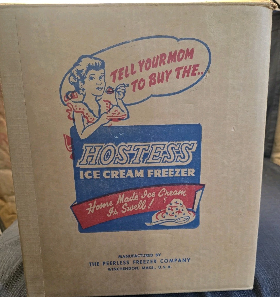 Vintage Hostess Ice Cream Freezer 4 Quart Hand Crank Ice Cream Maker Peerless 