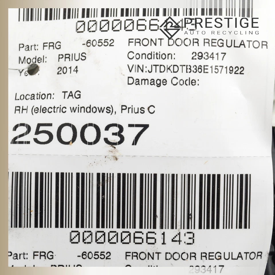 Regulador de ventana de puerta Toyota Prius C 2012-2020 con motor delantero derecho 69801-52140 Foto 4 de 4