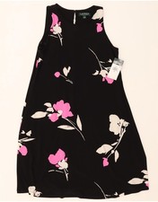 RALPH LAUREN Womens Sleeveless A-Line Dress US 6 Medium Black Floral BR09