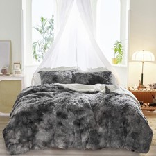 3-Piece Plush Shaggy Comforter Set King Size Luxury Faux Fur Sherpa Reversible