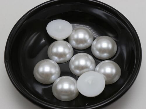 50 Pure White FlatBack Acrylic Half Pearl Bead 18mm Flat Back Scrapbook - Picture 2 of 4