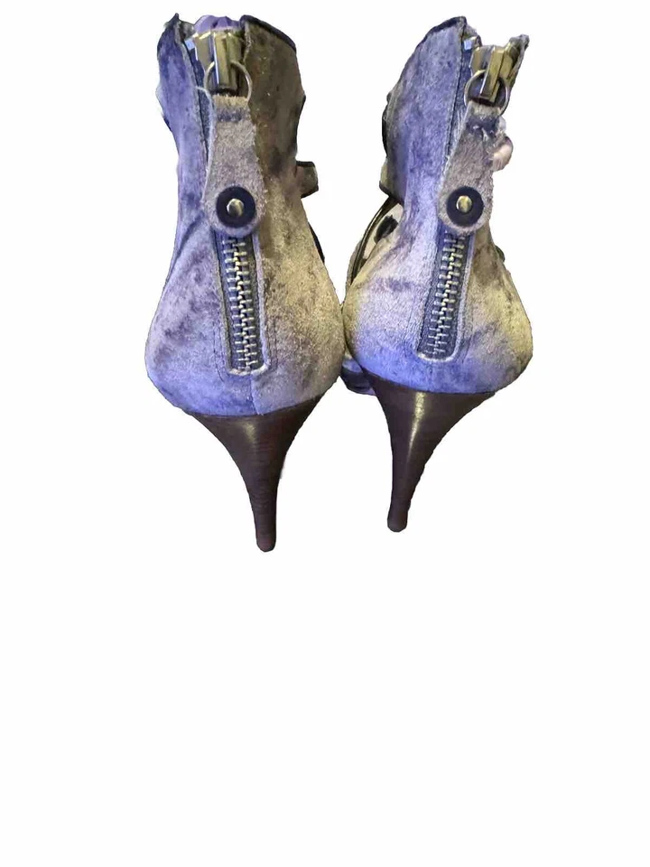 Cynthia Vincent ladies strap high heels leather made in Brazil blue tan size 9.5 - Image 3 of 4