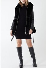 Womens Coats Faux Fur Belted Coat With Faux Leather Sleeves From Qed London Uk