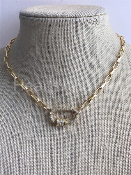 Alternate view of 2ct Round Cut Moissanite Carabiner Spiral Hook Necklace 14k Yellow Gold Plated