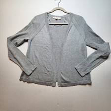 Ann Taylor LOFT Womens Sweater Small Grey Open Front Open Knit Accent Cotton