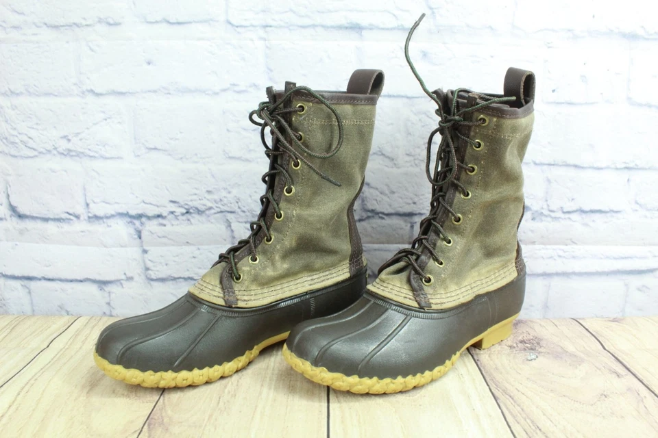 Zapato de caza LL Bean para mujer 10" firma lona encerada Maine caña de acero 7 M Foto 2 de 4
