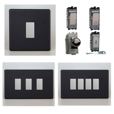 Varilight Urban Screwless Matt Black Powergrid Plate & Iridium Switch Module