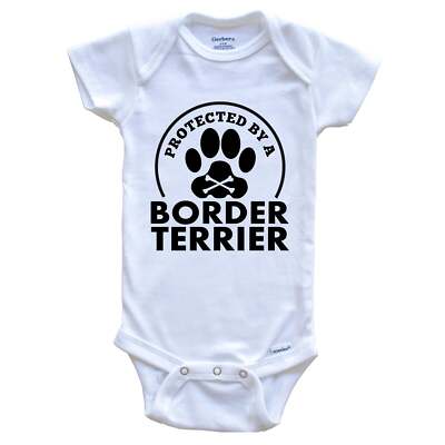 Protected By A Border Terrier Funny Dog One Piece Baby Bodysuit