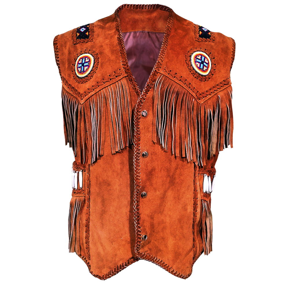 Native American Fringe Vest Handmade Indian Beaded Buckskin