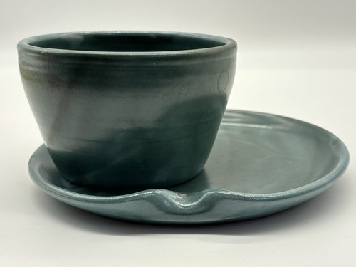 Art Studio Stoneware Pottery Plate Soup Cereal Bowl Connected Signed Glazed - Picture 10 of 15