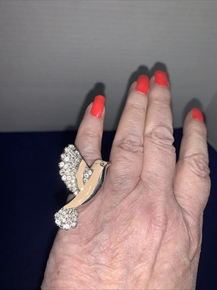 Anillo Bird In Flight Esmalte Rosa y Plata Talla 6 Buena Calidad Unisex Foto 2 de 4