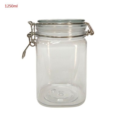 1250ML Plastic Square Clip Top Storage Jar With Airtight Seal Lid Container