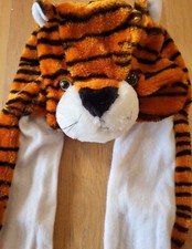 Kids Tiger Plush Trapper Hat with Attached Scarf Orange Striped One Size  FUN