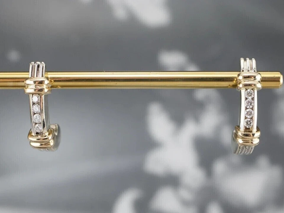 14K Two-Tone Gold Over 2.00Ct Round Cut Lab Created Diamond Huggie Hoop Earrings - Image 3 of 4