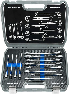 Haskyy Chiavi per tubi freno a cricchetto 12 pezzi 8-19 mm aperte set di chiavi per linee