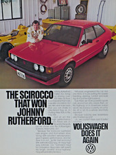 Johnny Rutherford 1980 Volkswagen Scirocco Vintage Original Print Ad 8.5 x 11"