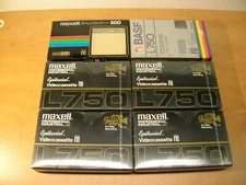 Lot of 6 new Blank video cassette tapes, Beta format; by Maxell and BASF