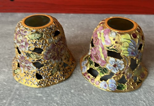 2 portacandele NYCO International smalto vittoriano cloisonné decorazione da collezione - Foto 3 di 12
