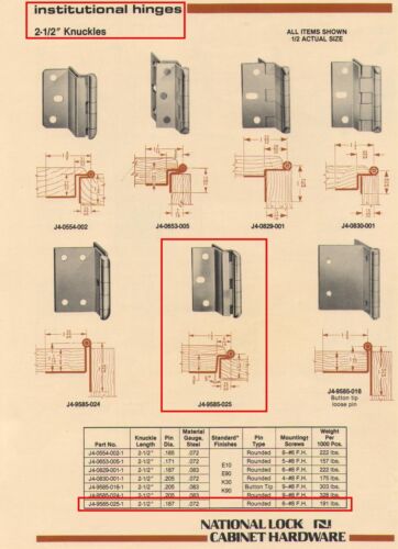 BISAGRA DE GABINETE INSTITUCIONAL NACIONAL #J4-9585-025-US26D, CROMADA OPACA - Imagen 2 de 2