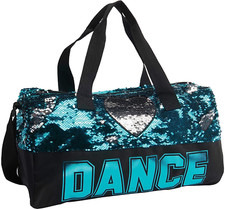 Danz N Motion Sequin Dance Heart Duffel Bag Turquoise to Turquoise Silver