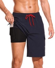Mens Swimming Trunks with Compression Liner 2 in 1 Swimming Shorts Quick Dry ...