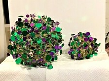 2 Pc Mardi Gras Ornament Green Sequins Ball Set