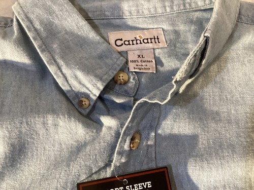Carhartt Shirt Men’s XL Blue Chambray Short Sleeve Button Down Work Chore Farm - Picture 11 of 17