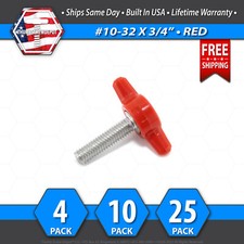 10-32 x 3/4" Thumb Screw Stainless Steel - Red Tee / Wing Knob - USA