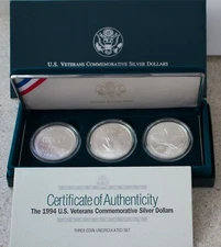 1994 W Veterans Memorial POW Women in Military 3 BU Silver $1 Dollar Coins 