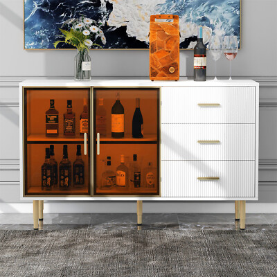 Modern Sideboard Buffet Cabinet with Tempered Glass Doors for Living Room