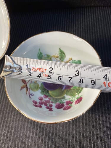 TAZA DE TÉ Y PLATILLO FRUTAS COLORIDAS DE HUESO FINO ROFTON INGLANDIA EN MUY BUEN ESTADO - Imagen 5 de 11