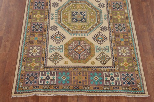 Ivory Geometric Super Kazak Oriental Hand-knotted Area Rug Wool Carpet 4x6 ft. - Picture 5 of 12