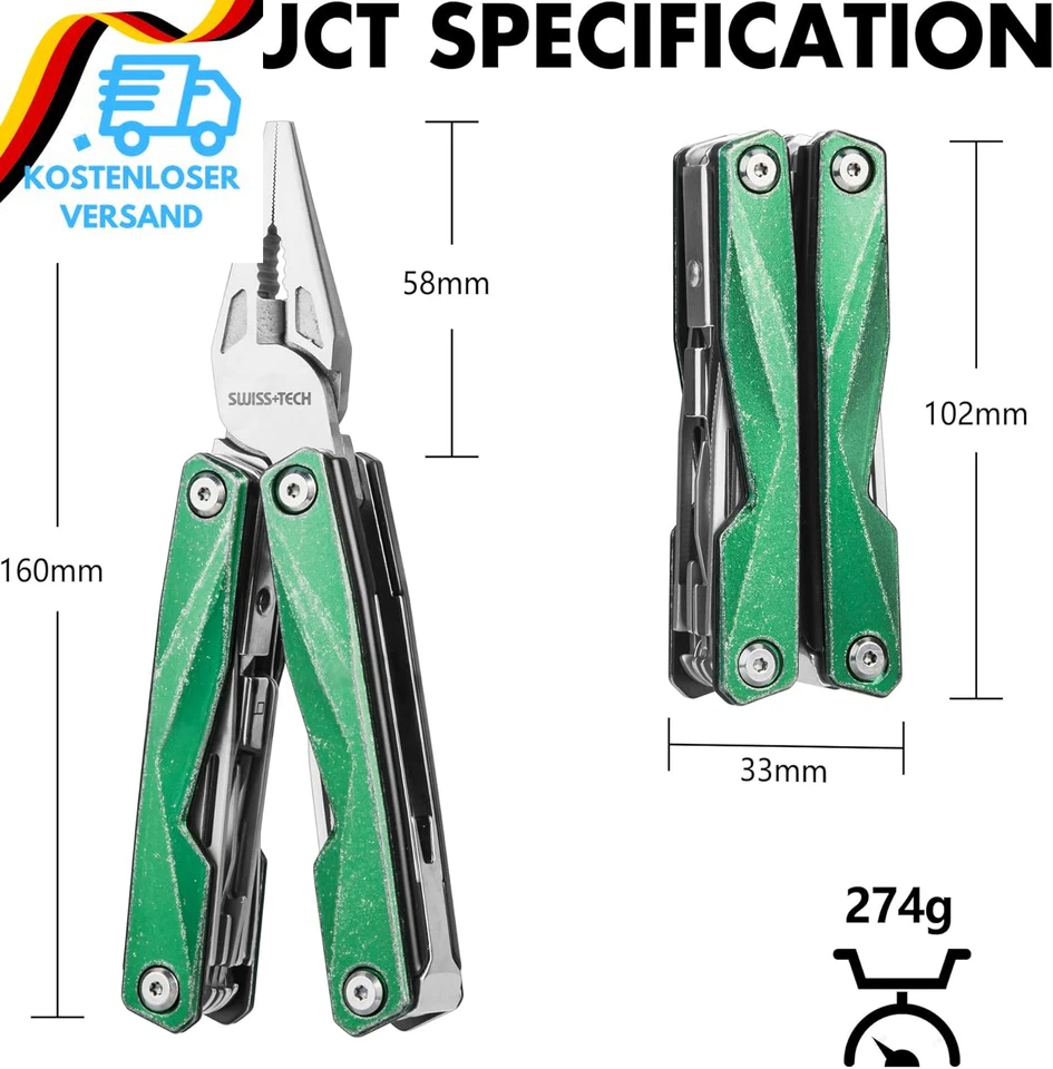Swiss+Tech Multifunktionszange 16-In-1, Faltbare Mulitool Edelstahl Multifunktio - Bild 3 von 4