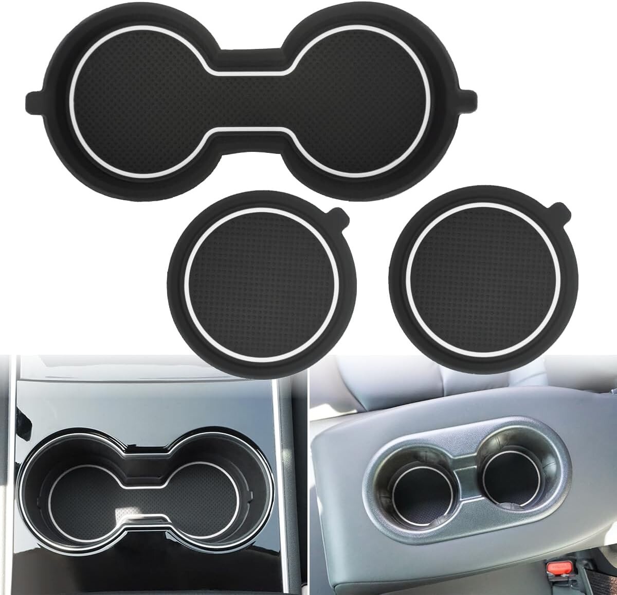 Auovo for Tesla Model 3 Y Cup Holder Insert 3D Coaster Accessories 3pcs Interior