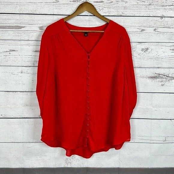 Torrid Harper Top Shirt Womens Plus size 2X Red Vneck Flowy Career Office Button