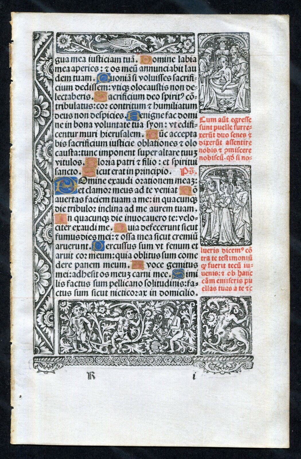 PRINTED & HAND-ILLUMINATED BOOK OF HOURS VELLUM LEAF C.1512