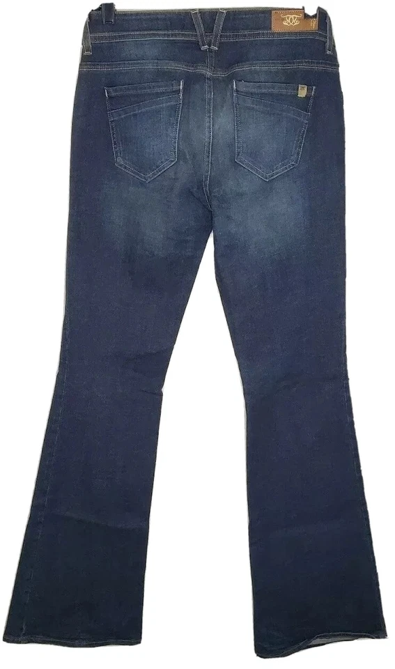 Pantalones de mezclilla Devine Rights of Y2K para mujer azules desgastados elásticos acampanados W 30 L 34 Foto 2 de 4