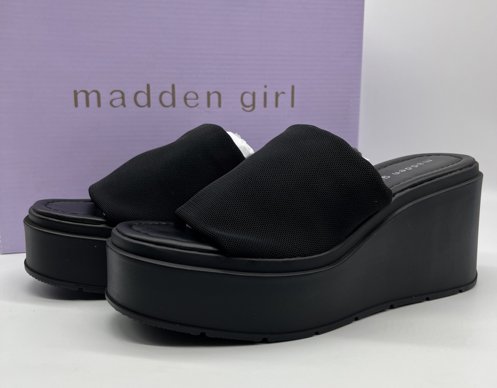 Madden Girl WESLEY Women’s Black Platform Wedge Slide Sandals 🌺 Size 9