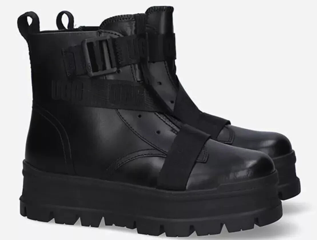 UGG® AUSTRALIA SID BLACK LEATHER ZIP UP BIKER BOOTS UK EUR 39 USA RRP  £150
