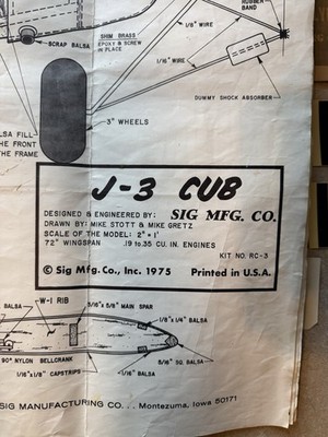 SIG Piper J-3 Cub RC Model Aircraft Kit - Yellow for sale online