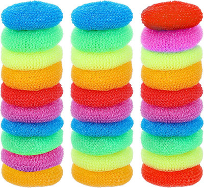 30 Stück Kunststoff Topfreiniger Bunte Rund Scheuerschwamm Kratzfest Küche Dish