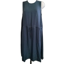Everlane Women's Dress (2) Small Sleeveless Tie Waist Comfy Dark Blue Vegan Silk