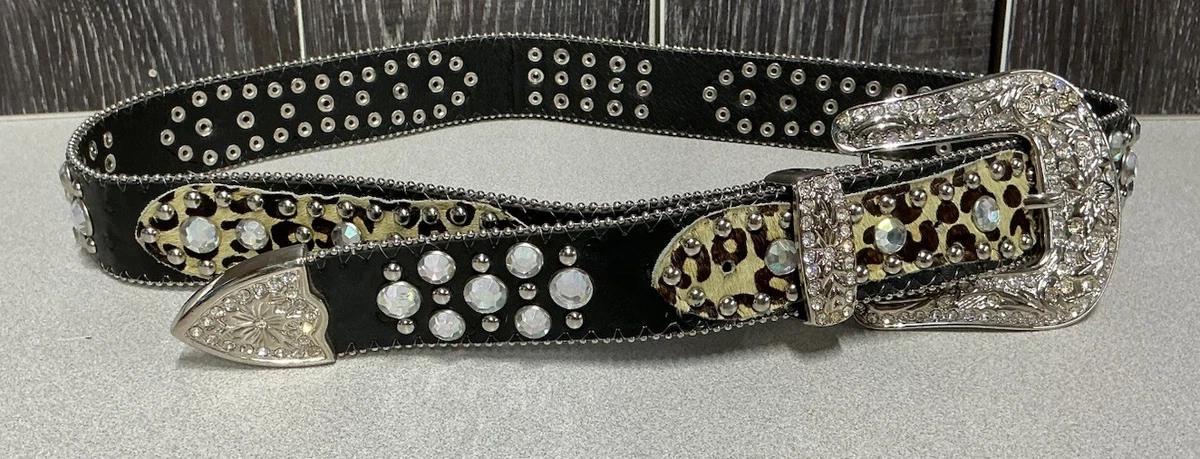WB Atlas Ladies Bling Studded Western Belt Size S Black Leather Cowgirl WB Atlas belt BLING rhinestones western cowgirl M 100/40  main image 3