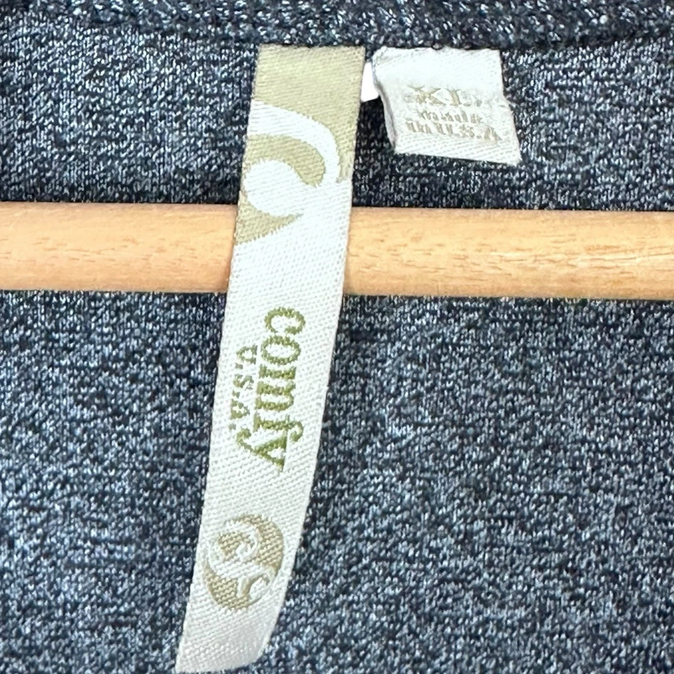 Cómoda chaqueta túnica gris jaspeado con cremallera frontal estilo envolvente asimétrico EE. UU. XL Foto 3 de 4