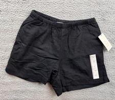 A New Day Shorts Womens XS Black Mid Rise Linen Pull On Elastic Waist Pockets