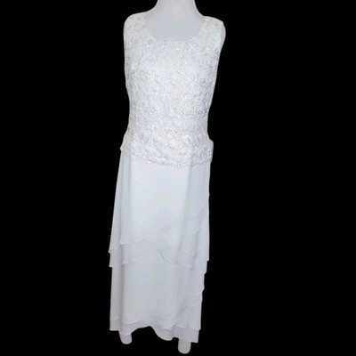 VTG Wedding Dress Sz 10 Cream Ivory Crochet Chiffon Layered Long Beach Mature
