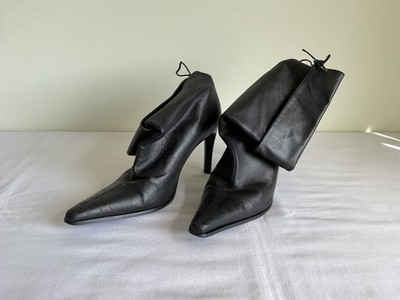 Faith Black Leather Stiletto Ankle Cuff Boots Size 39 UK