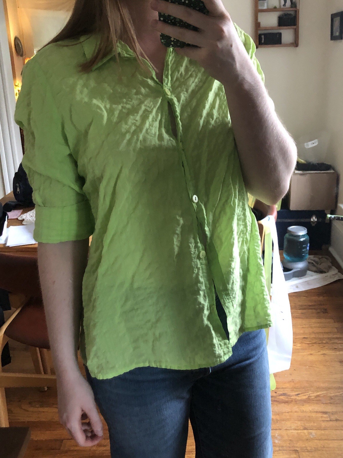 StudioWorks Bright Green Collared Button Down - image 4